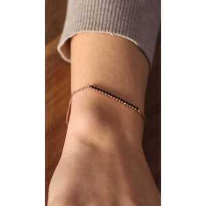 925 Sterling <b>Silver</b> Fine <b>Charm</b> <b>Bracelet</b> with Pink and Black Stones Waterway Design - Product Image 4