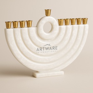 Menorah de resina naranja coral de gran venta con portavelas dorados, candelabro judío moderno hecho a mano, decoración de Hanukkah - Product Image 6