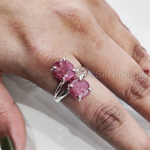 Bague pour femme en argent sterling 925 avec pierre brute de rubis naturel, pierre de naissance de juillet, style hippie, cadeau de Noël - Product Image 4