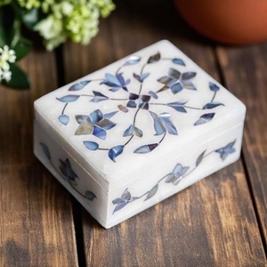 กล่องเครื่องประดับหินอ่อนทำมือสำหรับต่างหูแหวนและที่เก็บของที่ระลึกจากอินเดีย - Product Image 2