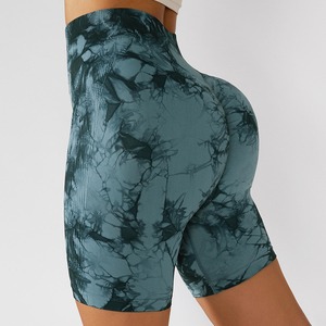 Shorts de yoga sans couture tie-dye en gros, taille haute, pantalon de sport abdominal, fitness, shorts moulants pour soulever les fesses - Product Image 6