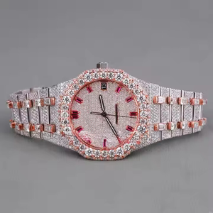 Reloj de Pulsera Unisex de Lujo de Acero Inoxidable, Resistente al Agua, Cristal Completamente Engastado, Dos Tonos, Estilo Hip Hop, Rosa, Baguette, Diamante Moissanita - Product Image 2