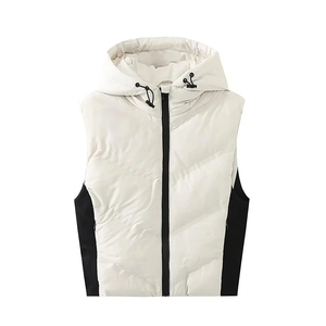 Women Cotton Padded Hooded Vest | Lightweight <b>Quilted</b> Sleeveless Jacket | Zip <b>Waistcoat</b> Casual Outerwear Breathable With OEM - Product Image 1