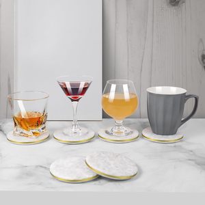 Ensemble de 4 sous-verres classiques en céramique blanche avec anneau en laiton doré, réutilisables et écologiques - Product Image 2