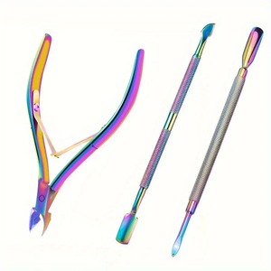Pousse-cuticules, pince à épiler, coupe-ongles arc-en-ciel, pince à épiler, coupe-peaux mortes, acier inoxydable, outil de manucure, outil d'art des ongles, outil de manucure - Product Image 3