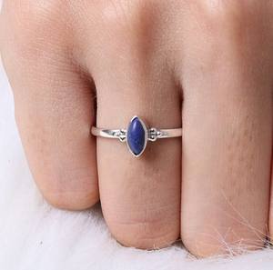 Handmade 925 Sterling Silver Statement <b>Ring</b> for Women Classic <b>Lapis</b> <b>Lazuli</b> Cabochon Diamond for Party Girls' Fashion Jewelry - Product Image 3