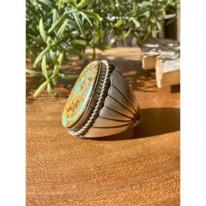 Tony Yazzie Royston Handmade <b>Statement</b> Men's <b>Ring</b> Bezel Setting with Turquoise & Sterling <b>Silver</b> Size 14 Everyday Wear - Product Image 4