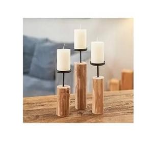 Ensemble de 3 bougeoirs en bois de conception de luxe marron faits à la main de forme fantaisie pour les mariages, les hôtels et les restaurants - Product Image 1