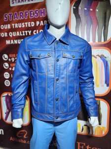 Vestes en jean en cuir bleu vieilli pour hommes, vestes en cuir de meilleure qualité, fabrication professionnelle, à prix réglable - Product Image 2