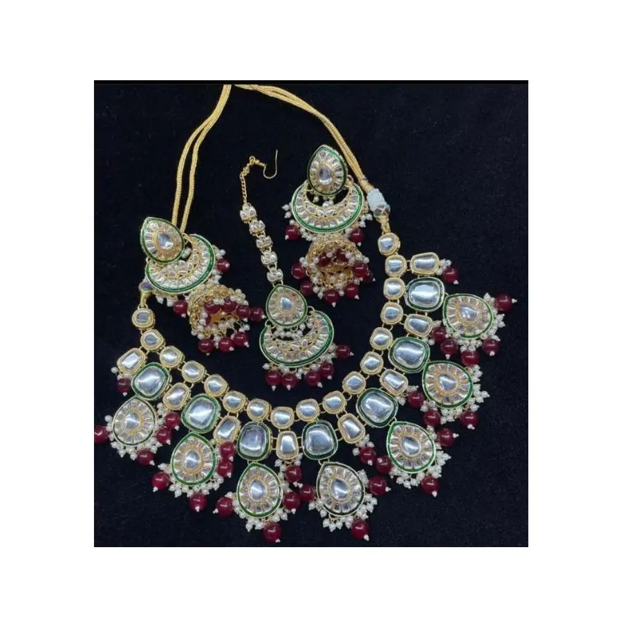 Newest One Bollywood Style Kundan Bridal Choker Set Bridal Jewellery with Earing and Maang Tika from Indian Exporter