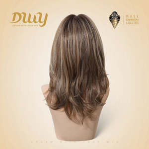 Rachel-DWY Women's 18-Inch Glueless Synthetic <b>Wig</b> with Free Part Collarbone Length Wavy <b>Brown</b> Lace Front for Autumn Outfits - Product Image 1
