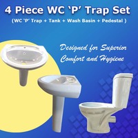 Ensemble de quatre pièces en céramique pour salle de bain, siège de toilette et lavabo avec socle, couleur blanche, ensemble de 4 pièces, piège ou lavabo