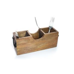 3 Compartment Mango Wood Serving Caddy Decorative <b>Kitchen</b> Organizer for <b>Storage</b> Tableware Cutlery Office Use-OEM Design - Product Image 3