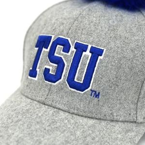 TSU University Embroidered 5-Panel Hat <b>Grey</b> Velour <b>Baseball</b> <b>Cap</b> Blue Pom-Pom Fashionable Ethnic Style Luxury Curved Brim Common - Product Image 2