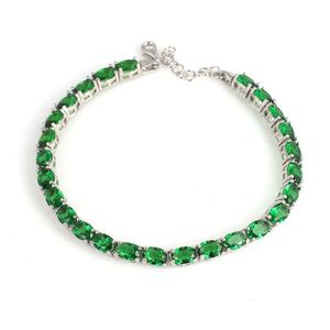 Pulsera de tenis de plata de ley 925 con piedra esmeralda ovalada pequeña y diseño de vía fluvial, accesorio de moda - Product Image 1