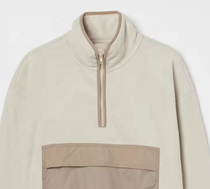 Custom Logo Bulk High Quality Pocket Custom Color Block Design Embroidery Fleece Half Zip Hoodie - Product Image 4