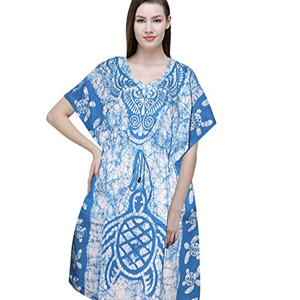 ชุดเดรสแขนยาวผ้าคอตตอนพิมพ์ลายดอกไม้สำหรับผู้หญิงขนาดฟรีไซส์อินเดียชุดคาฟตันแขนยาวปรับเอวได้ดิจิตอลธรรมชาติ - Product Image 1