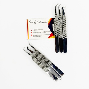 Pinzas de pestañas de Metal personalizadas de alta calidad Pinzas de pestañas de punta de fibra de acero inoxidable cómodas pinzas de pestañas de Punta puntiaguda - Product Image 3