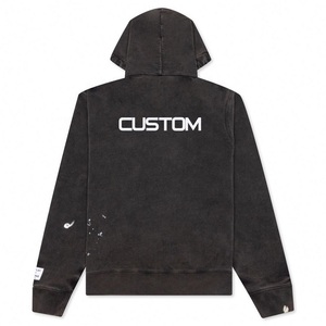 Sweats à capuche vintage à logo personnalisé pour hommes, nouveau design, poids lourd, imprimé, fermeture éclair, grande taille, 100% coton, saison d'automne, col à capuche - Product Image 2