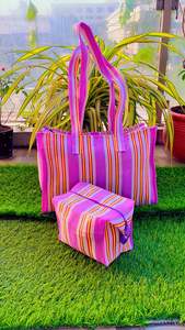 Sacs de marché en toile tissée en PP recyclé écologique en gros, à rayures, à usage promotionnel, personnalisés, réutilisables, avec fermeture éclair, fabriqués à la main - Product Image 5