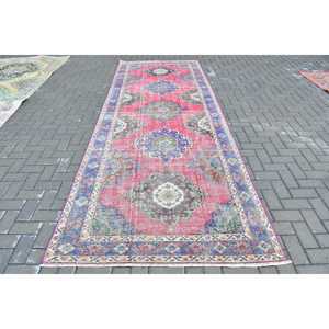 Vintage <b>Runner</b> Rug 4.6x12.5 ft, Turkish <b>Red</b> Polka dot Wool Rug - Product Image 1