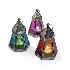 Latest Decorative Metal Moroccan Mini <b>Lanterns</b> Ramadan Home Decor Black Nickel Designer Colored Glass Hanging <b>Lanterns</b> - Product Image 1