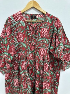 เดรสแม็กซี่ผ้าฝ้ายแฮนด์เมดฤดูร้อนชุดเดรสพิมพ์ลายดอกไม้งานแฮนด์เมดดีไซน์บล็อกด้วยมือ - Product Image 5