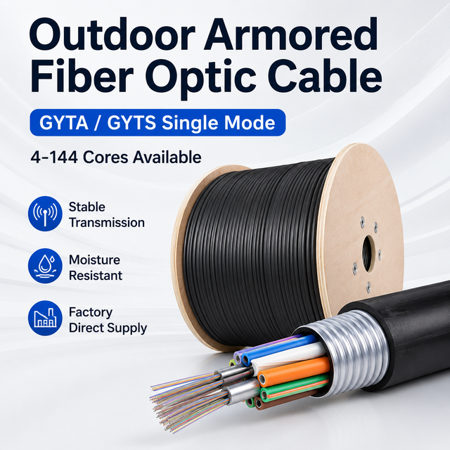 Custom GYTS GYTA Outdoor Single Mode Fiber Optic Cable 4 8 12 24 48 96 144 Core Stranded Loose Tube for Telecom Routes