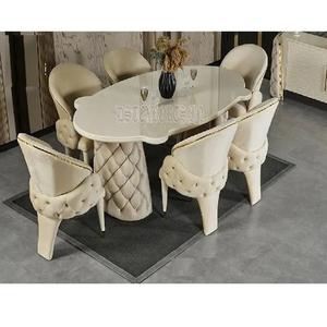 Table à manger moderne en cuir tufté 6 places Table à manger de style américain avec chaises Salle à manger de luxe 6 places en cuir tufté - Product Image 1