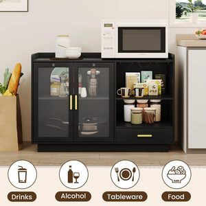 Meuble à vin moderne de luxe en bois noir, bar à liqueurs, station café avec éclairage LED et portes vitrées pour salon, salle à manger, <span class=keywords><strong>buffet</strong></span> - Product Image 4