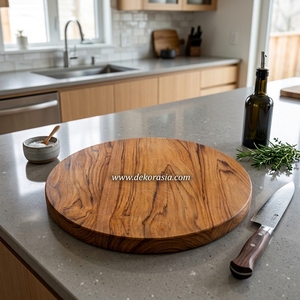 Planche à découper ronde en bois durable et écologique de qualité supérieure pour la cuisine, idéale pour hacher, trancher et servir, passe au lave-vaisselle - Product Image 5