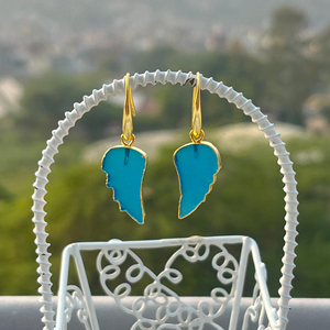 Bijoux de mode pour femmes, pierre précieuse en calcédoine bleue, boucles d'oreilles en forme d'ailes d'ange, plaqué or 18 carats, hypoallergénique, boucles d'oreilles pendantes pour elle - Product Image 5