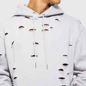 เสื้อฮู้ดดี้ผู้ชายสีดำฟอกแบบดิสเทรส ดีไซน์สั่งทำพิเศษ เสื้อพูลโอเวอร์ผ้าคอตตอนผสม สไตล์สตรีทแวร์ แบรนด์ส่วนตัว เสื้อฮู้ดดี้ผู้ชายแบบดิสเทรส - Product Image 2