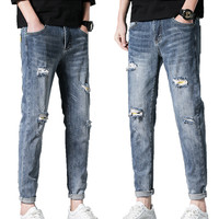 Jeans en denim pour homme vintage, décontracté, coupe droite, haute qualité, 100% coton, lavé, taille haute, léger, vente en gros