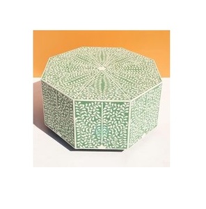 Venta exclusiva de incrustaciones de hueso hechas a mano en muebles de calidad estándar forma redonda diseño blanco y negro MOP incrustaciones mesa de centro lateral - Product Image 3