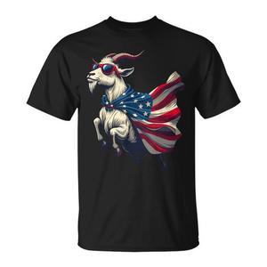 Maglietta con Capra Patriottica in Mantello con Bandiera Americana e Occhiali da Sole per Promozioni - Product Image 1