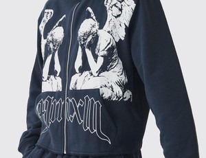 เสื้อฮู้ดก้านล่างเอวลอยทำจากผ้าฝ้ายพิมพ์ลายเต็มแนวสตรีทแวร์ออกแบบได้ตามต้องการสำหรับทุกเพศ - Product Image 5