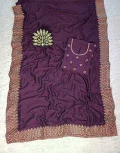 FANCY SEDA BORDADO HILO TRABAJO SAREE CON BLUSA SIN COSTAR VERDE - Product Image 2