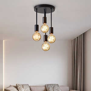 โคมไฟระย้าเหล็กสีดำสไตล์โมเดิร์น 4 ดวง 1 ชิ้น ขั้วหลอด E27 สำหรับห้องครัว ทางเดิน ห้องนอน ใช้ไฟ AC กลางแจ้ง - Product Image 1