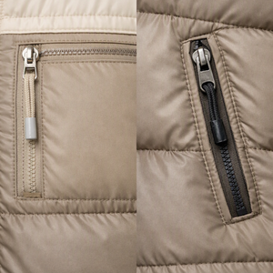Veste matelassée à capuche beige pour homme, coupe-vent, vêtements décontractés d'hiver, fermeture éclair, rembourrage en fibre de polyester épaisse, coupe régulière - Product Image 5
