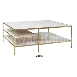 Mesa de centro redonda de latón metálico con tapa de cristal fabricante indio a granel al por mayor - Product Image 1