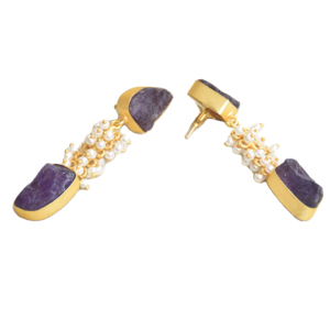 Pendientes de Piedras Preciosas Refinadas con Gotas de Piedras Preciosas Pulidas, Revestimiento en Tono Dorado y Joyería de Calidad Artesanal - Product Image 2