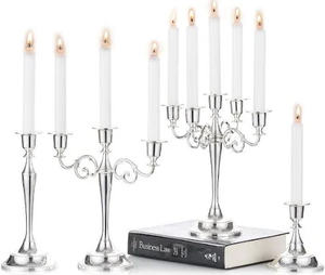 Candelabros de 5 brazos para bodas y Navidad Elegante Decoración de mesa de aluminio plateado para fiestas y uso doméstico - Product Image 5