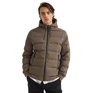 Chaqueta acolchada con cremallera personalizada para hombre, impermeable para exteriores, acolchado de poliéster con burbujas, estilo fino, cuello con capucha y letras - Product Image 1