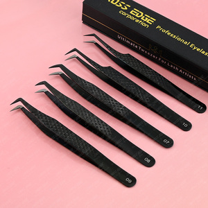 Pince à épiler d'extension de cils de volume de couleur noire pointe en fibre pince à épiler incurvée ultra-fine pointe de crochet outils d'extension de cils en acier inoxydable - Product Image 5