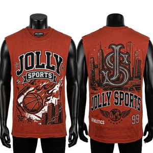 Camiseta sin mangas para hombre, de algodón, estilo liso, ligera, con logo impreso, 100% algodón, corte holgado. - Product Image 5