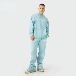 Ensemble de survêtement unisexe personnalisé en tissu épais respirant, vêtements de sport élégants, sweat-shirts à capuche à épaules tombantes avec fermeture éclair et pantalons de survêtement à pattes évasées - Product Image 3
