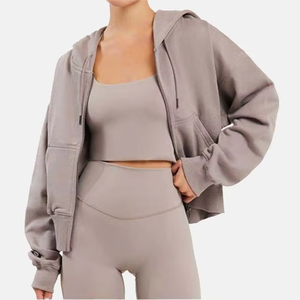 Custom Women's Sweatshirts Drop Shoulder Oversized Hoodies French Terry <b>Cropped</b> Full <b>Zip</b> <b>up</b> <b>Hoodie</b> Women - Product Image 5