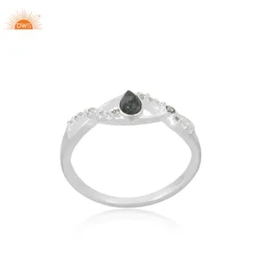 Natural Moss Agate And White Topaz 925 Sterling SIlver Ring Hand Made Jewellery Custom Manufracturer