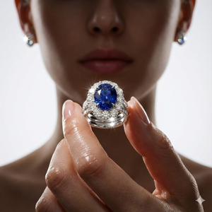 Bague de luxe en saphir bleu naturel pour femmes, certificat de Sri Lanka, bijoux haut de gamme 18k, or blanc, diamant bleu naturel - Product Image 1